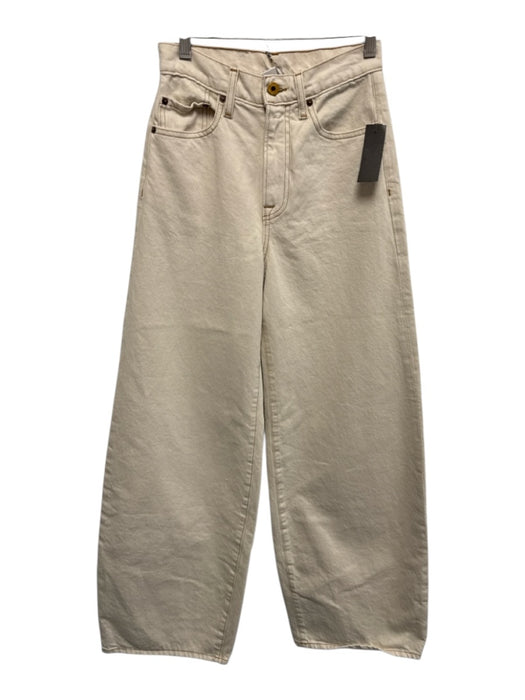 NSF Size 24 Beige Cotton Denim High Rise Contrast Stitch Wide Leg Jeans Beige / 24