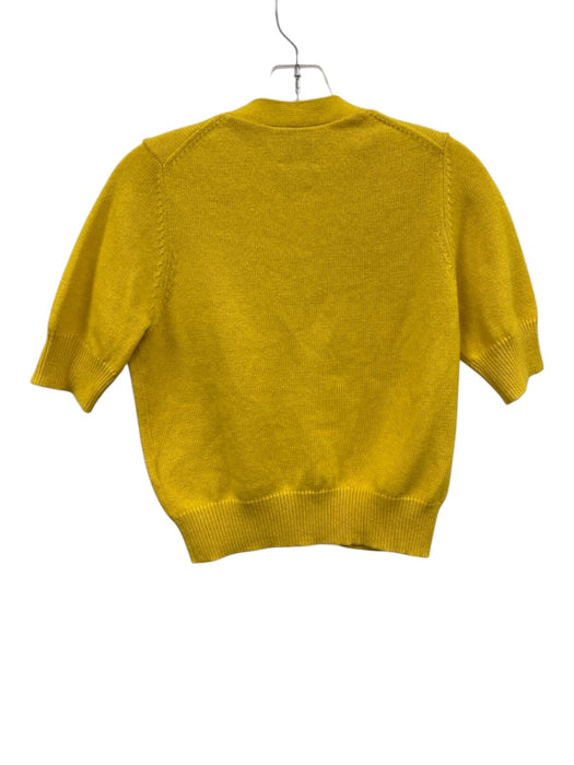 Allude Size XS Yellow Cotton Blend Short Sleeve Button Front Knit Ribbed Sweater Yellow / XS