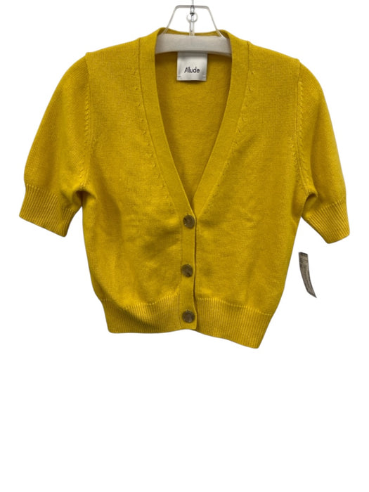 Allude Size XS Yellow Cotton Blend Short Sleeve Button Front Knit Ribbed Sweater Yellow / XS