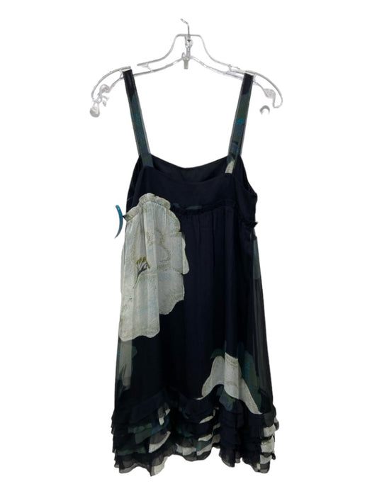 Diane Von Furstenberg Size 6 Black, Cream, Green Silk Floral Above Knee Dress Black, Cream, Green / 6