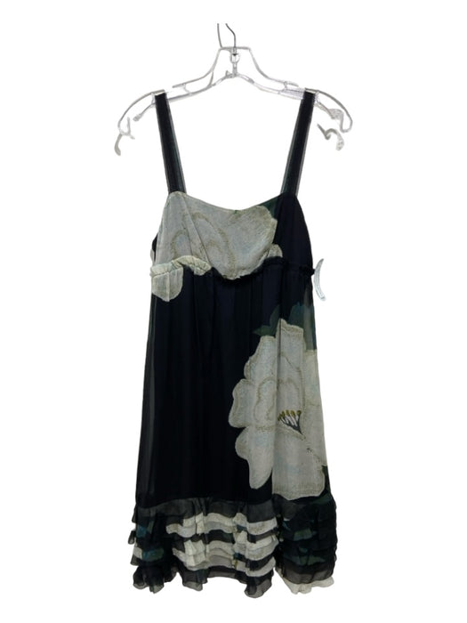 Diane Von Furstenberg Size 6 Black, Cream, Green Silk Floral Above Knee Dress Black, Cream, Green / 6