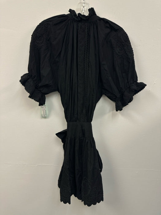 Juliet Dunn Size 1 Black Cotton Embroidered Puff Sleeve ric rac Above Knee Dress