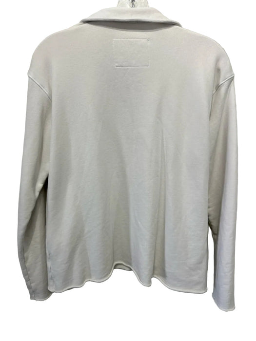 Frank & Eileen Size S Cream Cotton Long Sleeve Collar Split V neck Sweater