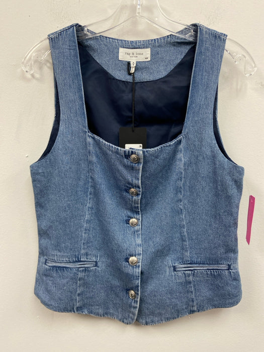 Rag & Bone Size M Blue Cotton Square Neck Denim Print Sleeveless Top