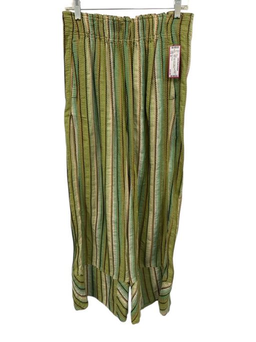 Free People Size S Green, Blue, Multi Cotton Elastic Waist Stripe Wide Leg Pants Green, Blue, Multi / S
