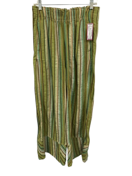 Free People Size S Green, Blue, Multi Cotton Elastic Waist Stripe Wide Leg Pants Green, Blue, Multi / S