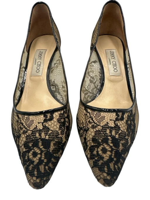 Jimmy Choo Shoe Size 40 Black & Beige textile upper Mesh Midi Heel Pumps Black & Beige / 40