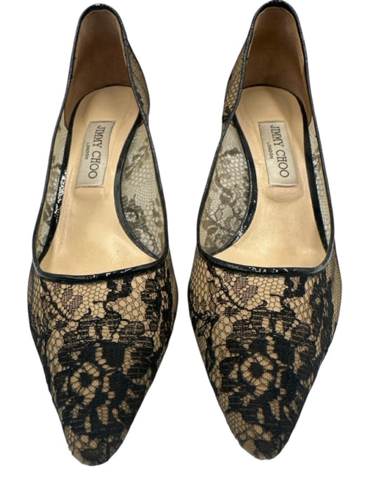 Jimmy Choo Shoe Size 40 Black & Beige textile upper Mesh Midi Heel Pumps Black & Beige / 40