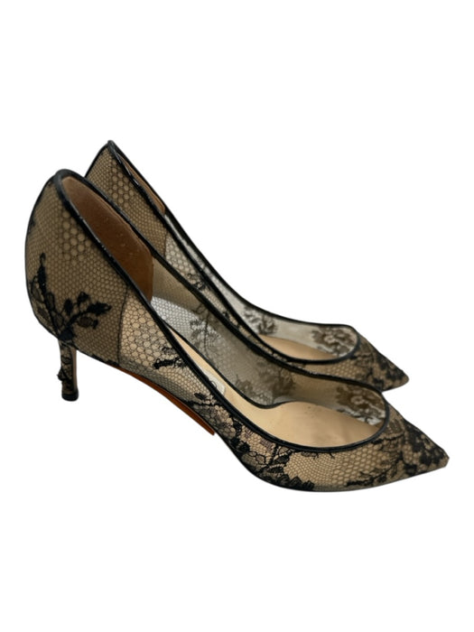 Jimmy Choo Shoe Size 40 Black & Beige textile upper Mesh Midi Heel Pumps Black & Beige / 40