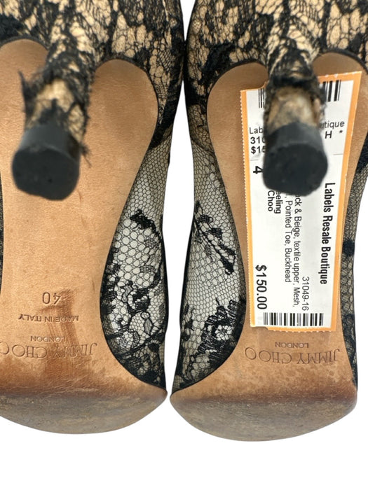 Jimmy Choo Shoe Size 40 Black & Beige textile upper Mesh Midi Heel Pumps Black & Beige / 40