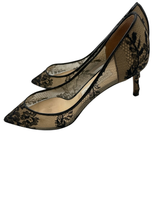 Jimmy Choo Shoe Size 40 Black & Beige textile upper Mesh Midi Heel Pumps Black & Beige / 40