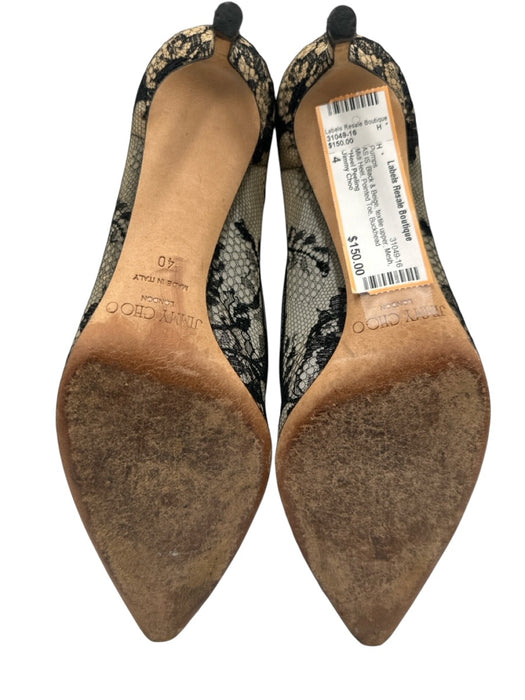 Jimmy Choo Shoe Size 40 Black & Beige textile upper Mesh Midi Heel Pumps Black & Beige / 40