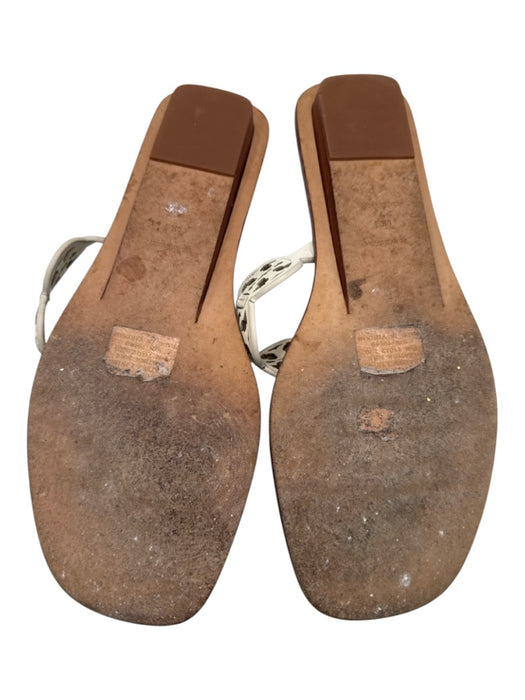 Tory Burch Shoe Size 9.5 White Leather Thong Strap Logo Square Toe Sandals White / 9.5