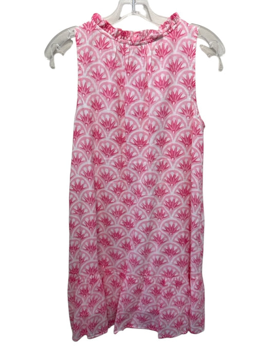 Oliphant Size M Pink & White Cotton Sleeveless V Neck Tie Neck Shell Dress Pink & White / M