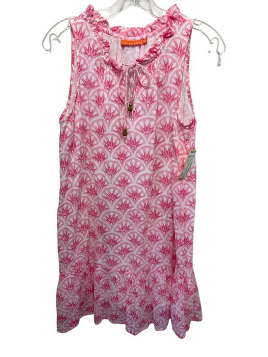 Oliphant Size M Pink & White Cotton Sleeveless V Neck Tie Neck Shell Dress Pink & White / M