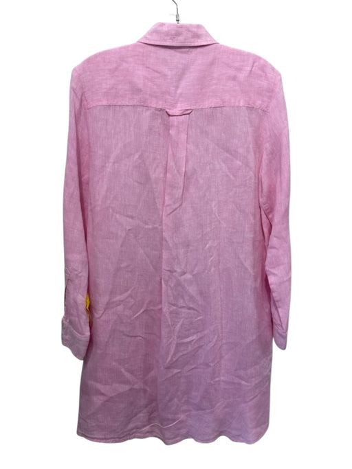 Finley Size M Pink Linen Long Sleeve Button Up Collar Below knee Dress Pink / M