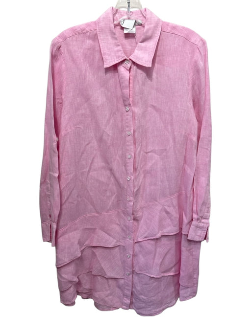 Finley Size M Pink Linen Long Sleeve Button Up Collar Below knee Dress Pink / M