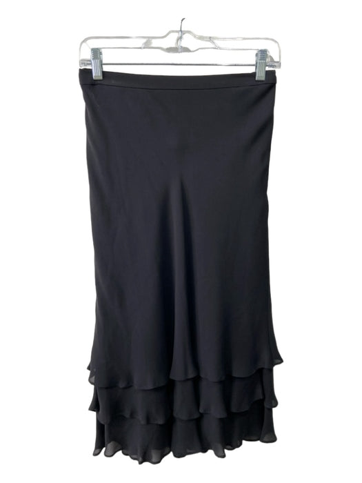St John Evening Size 4 Black Silk Elastic Waist Side Zip Layered Hem Skirt Black / 4