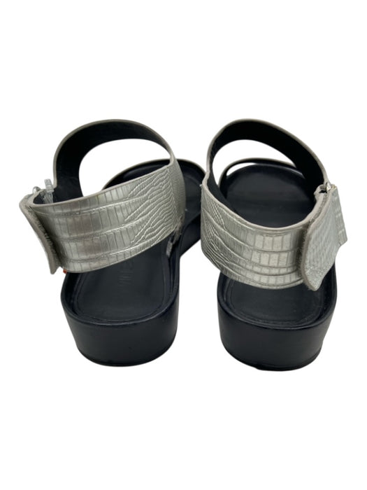 Vince Shoe Size 7.5 Silver & Black Leather Embossed Open Toe Ankle Strap Sandals Silver & Black / 7.5