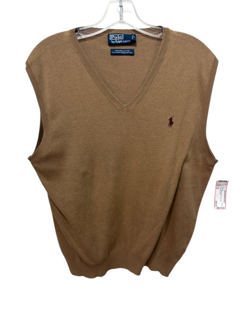 Polo Size M Tan Cotton Solid V Neck Vest Men's Sweater Tan / M