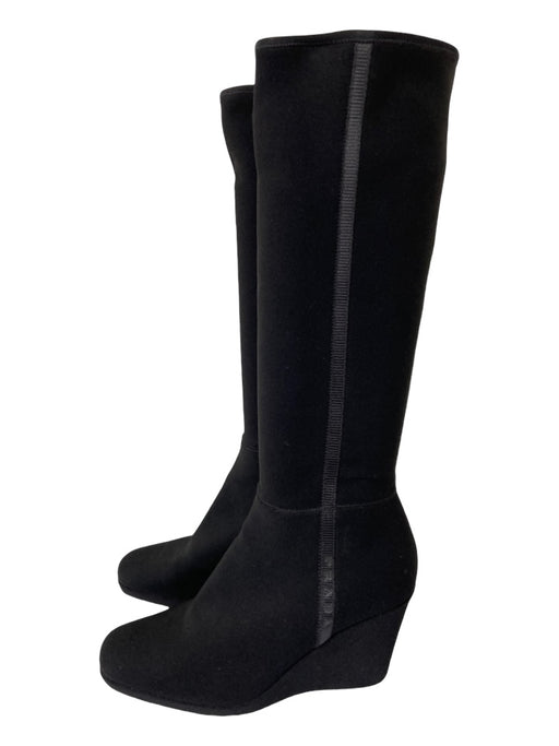 Prada Shoe Size 41 Black Nylon Knee High Wedge Side Zip Round Square Toe Boots Black / 41