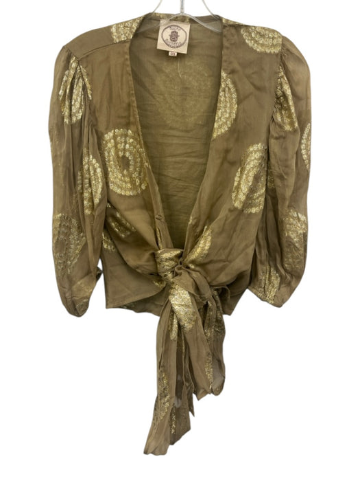 Muche Muchette Size One Size Tan & Gold Viscose Long Sleeve Wrap Maxi Skirt Set Tan & Gold / One Size