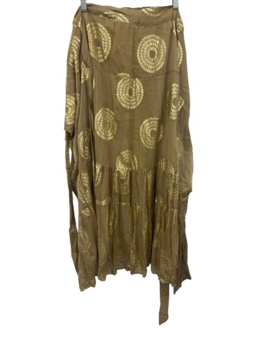 Muche Muchette Size One Size Tan & Gold Viscose Long Sleeve Wrap Maxi Skirt Set Tan & Gold / One Size