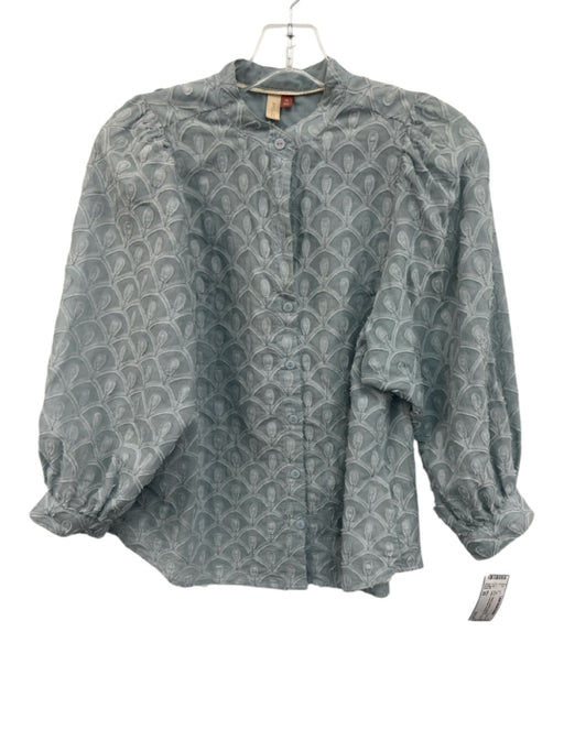 Pilcro Size XS Light Blue Cotton Long Sleeve Abstract Print Button Front Top Light Blue / XS
