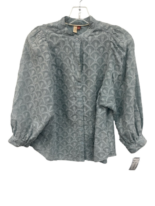 Pilcro Size XS Light Blue Cotton Long Sleeve Abstract Print Button Front Top Light Blue / XS