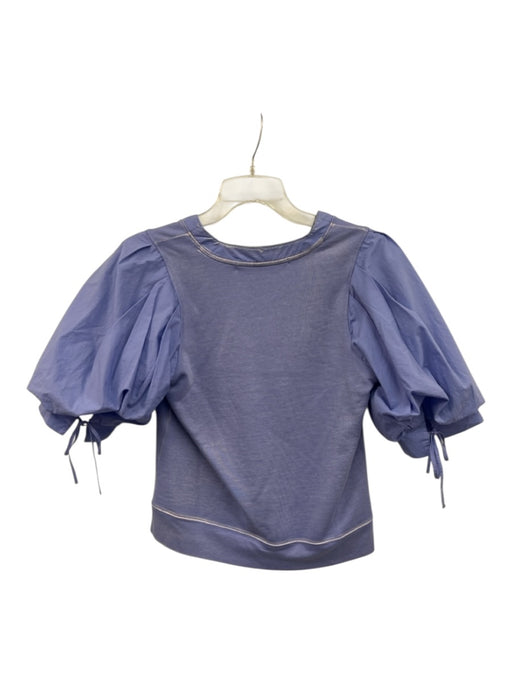 Marie Oliver Size Small Purple Cotton Half Puff Sleeve Distressed Tie Detail Top Purple / Small