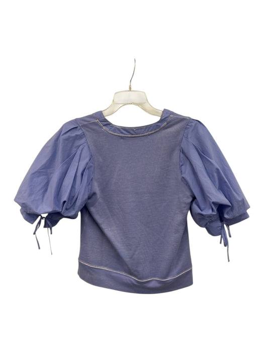 Marie Oliver Size Small Purple Cotton Half Puff Sleeve Distressed Tie Detail Top Purple / Small