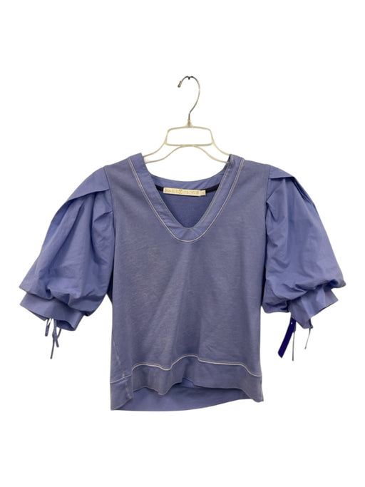 Marie Oliver Size Small Purple Cotton Half Puff Sleeve Distressed Tie Detail Top Purple / Small
