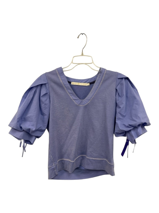 Marie Oliver Size Small Purple Cotton Half Puff Sleeve Distressed Tie Detail Top Purple / Small