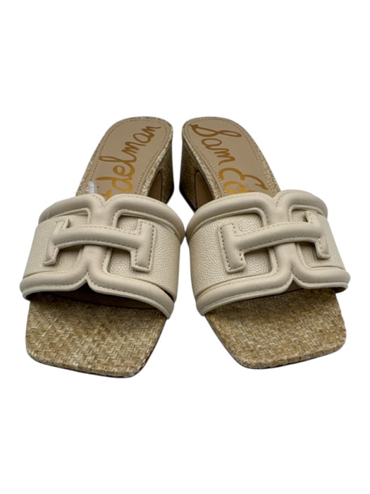 Sam Edelman Shoe Size 7 White & Beige Leather Upper Square Toe Woven Sandals White & Beige / 7