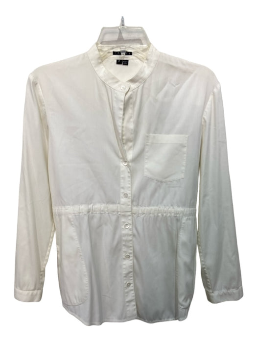 Theory Size P White Cotton Long Sleeve Button Front Drawstring Top White / P