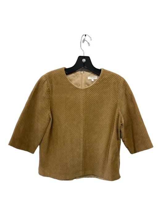Ann Mashburn Size M Tan Gold Cotton Corduroy Half Sleeve Back Zip Round Neck Top Tan Gold / M
