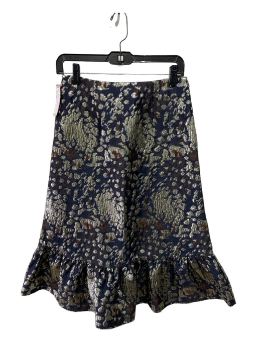 By Malene Birger Size 34/XS Navy, Gold, Brown Polyester Jacquard Midi Skirt Navy, Gold, Brown / 34/XS