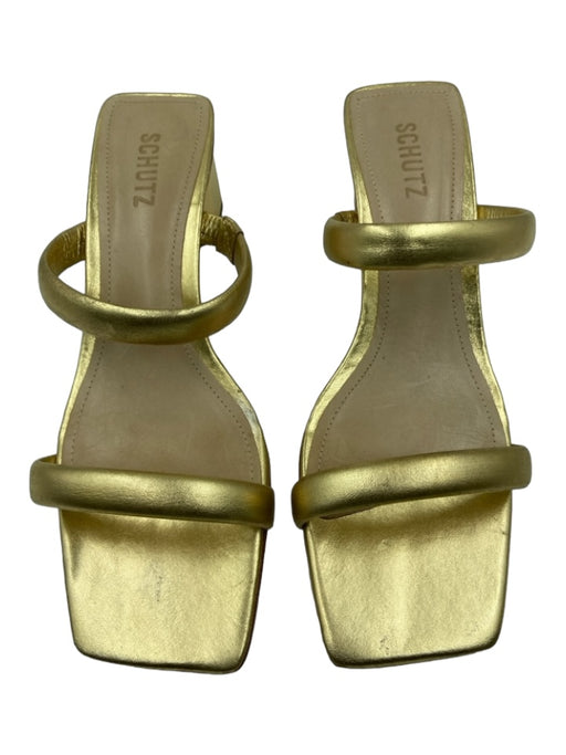 Schutz Shoe Size 8.5 Gold Open Toe & Heel Double Strap Block Heel Pumps Gold / 8.5