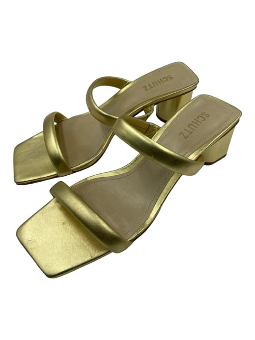 Schutz Shoe Size 8.5 Gold Open Toe & Heel Double Strap Block Heel Pumps Gold / 8.5