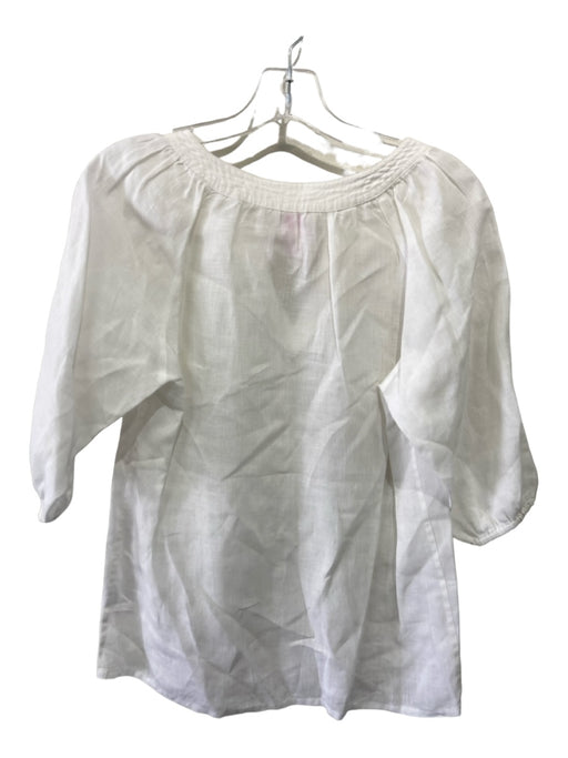 Ann Mashburn Size S White Linen V Neck Short Sleeve Elastic Cuff Semi Sheer Top White / S