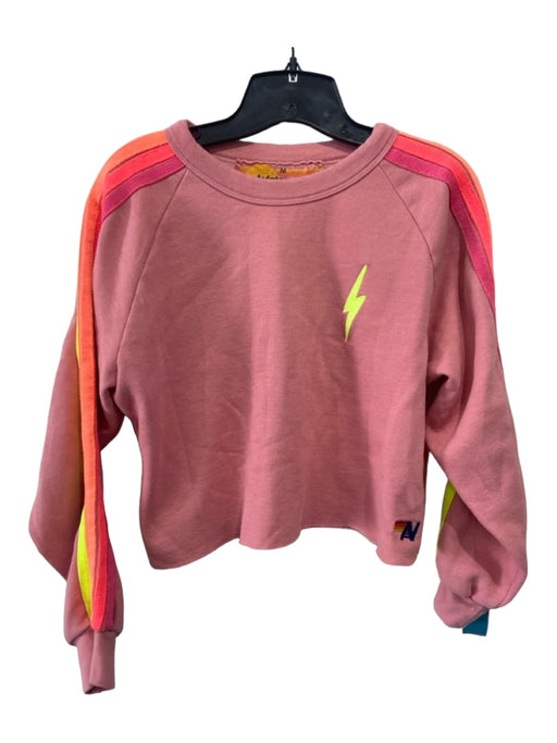 Aviator Nation Size M Pink & Multi Cotton Blend Crew Neck Lightning Bolt Sweater Pink & Multi / M