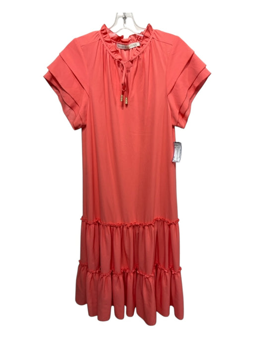 Marie Oliver Size XS coral Polyester Tie V Neck Cap Sleeve Tiered Dress coral / XS