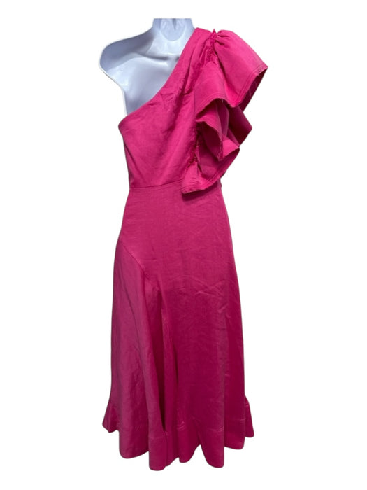 Aje. Size 8 Pink Viscose & Linen One Shoulder Tiered Asymmetric Ruffle Dress Pink / 8