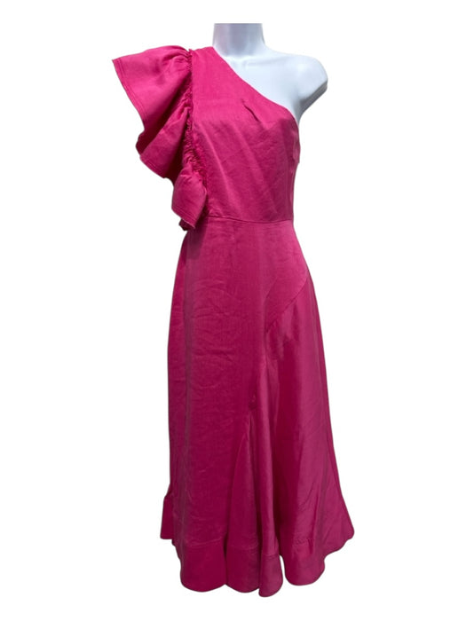 Aje. Size 8 Pink Viscose & Linen One Shoulder Tiered Asymmetric Ruffle Dress Pink / 8