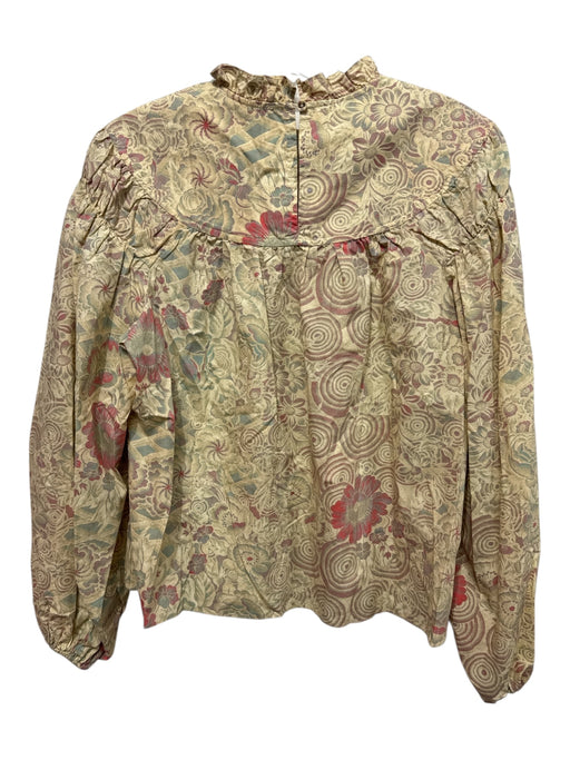 Ulla Johnson Size 4 Pale Yellow, Coral & Multi Cotton Long Balloon Sleeve Top Pale Yellow, Coral & Multi / 4