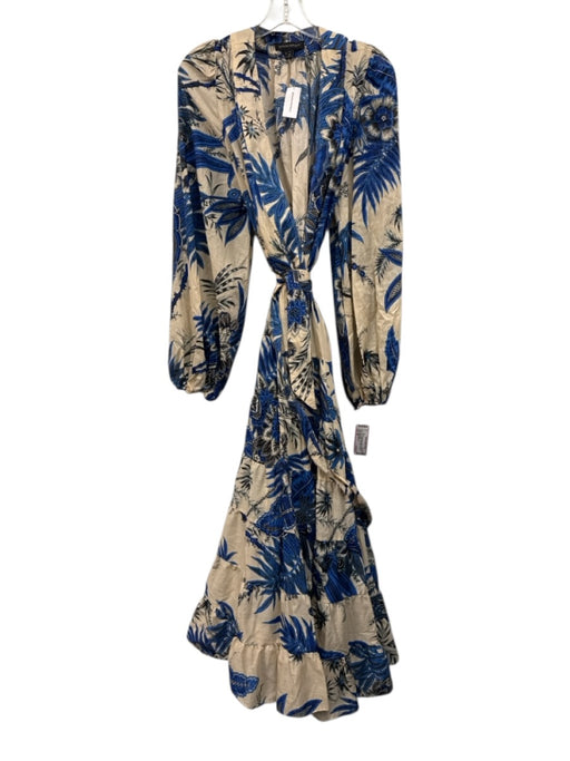 Banana Republic Size MT Beige & Blue Cotton Long Sleeve All Over Print Dress Beige & Blue / MT