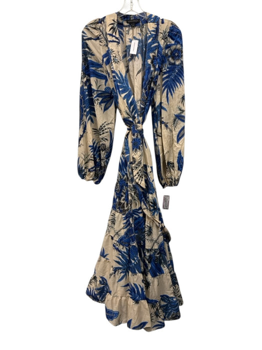 Banana Republic Size MT Beige & Blue Cotton Long Sleeve All Over Print Dress Beige & Blue / MT