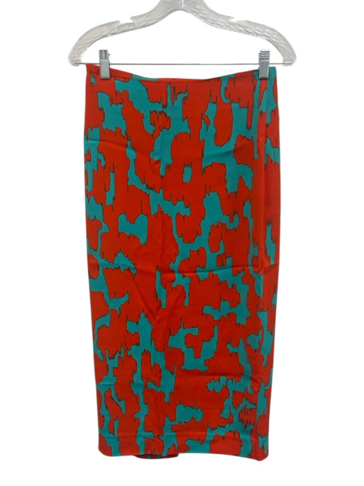 Diane Von Furstenberg Size 4 Orange & Blue Viscose & Silk Short Sleeve Skirt Set Orange & Blue / 4