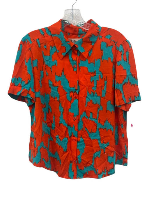Diane Von Furstenberg Size 4 Orange & Blue Viscose & Silk Short Sleeve Skirt Set Orange & Blue / 4