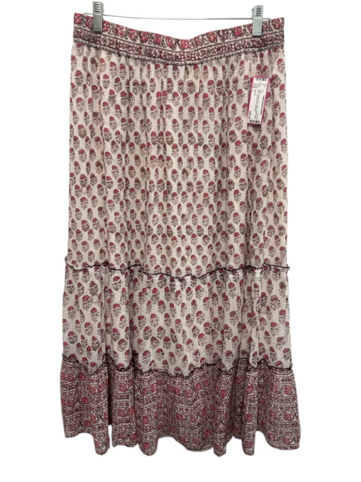 M.A.B.E Size L White & Pink Cotton Elastic Waist Maxi All Over Print Skirt White & Pink / L